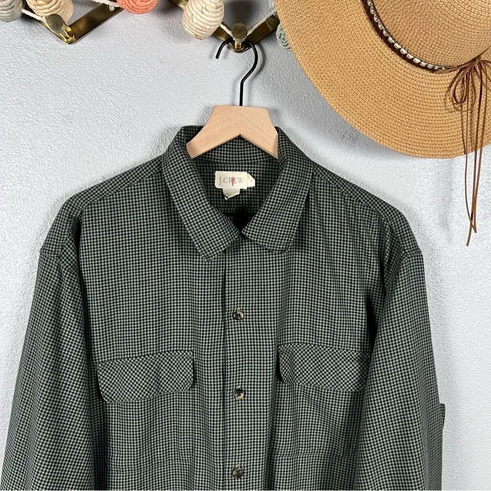 J.Crew Oarsman VTG Men L Y2K Grunge Gingham Flannel Button Down Shirt Green/Blue